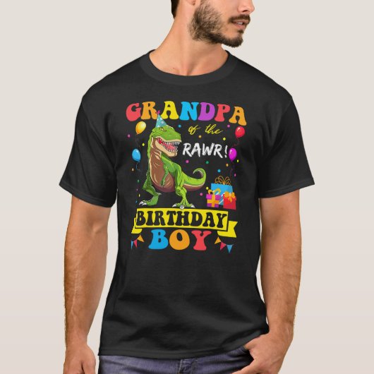 Grandpa of the Birthday Boy T-Rex RAWR Dinosaur Bi Tシャツ (正面)