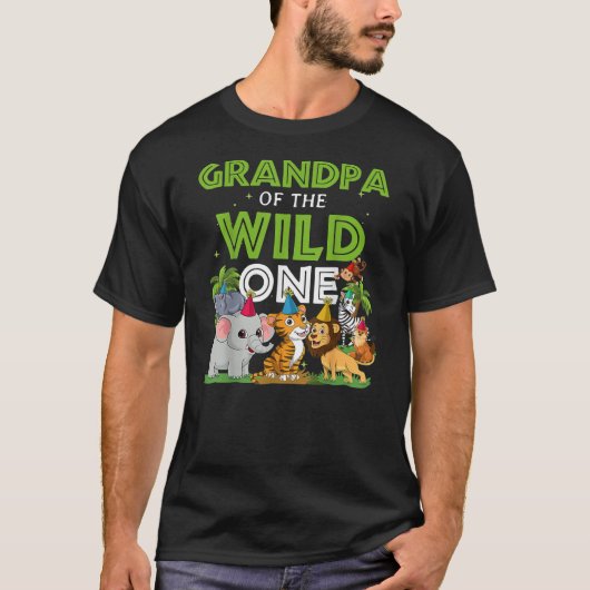 Grandpa of the Wild One Zoo Birthday Safari Tシャツ (正面)
