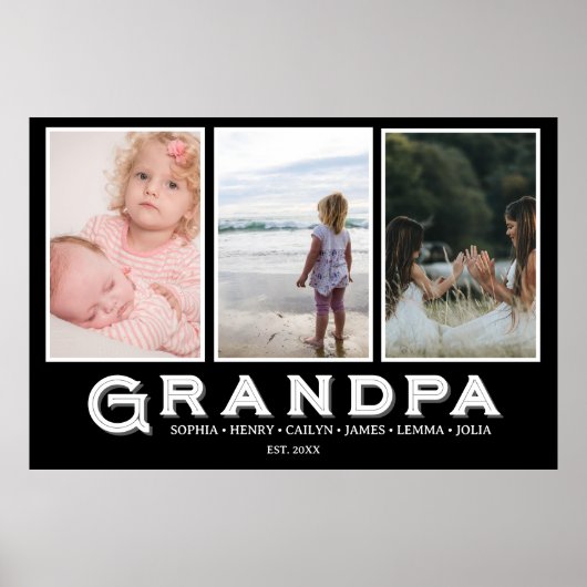 Grandpa Photo Collage – Custom Grandkids Names  ポスター (正面)