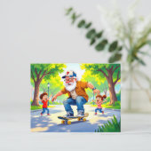 Grandpa practicing skateboarding with grandson wat シーズンポストカード (スタンド正面)