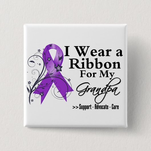 Grandpa Purple Ribbon – 膵がん 缶バッジ (正面)