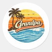 Grandpa Retro Sunset Design ラウンドシール (正面)