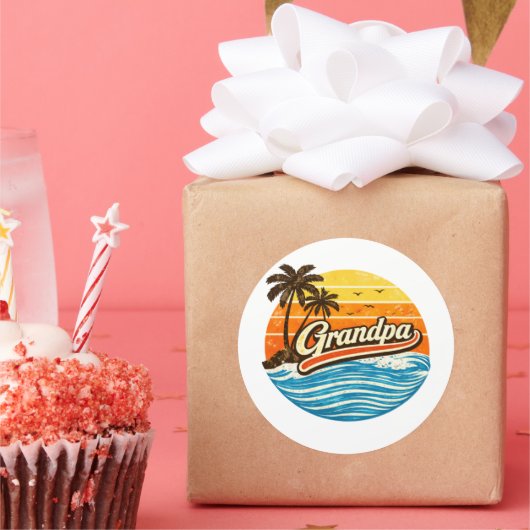 Grandpa Retro Sunset Design ラウンドシール (パーティー)