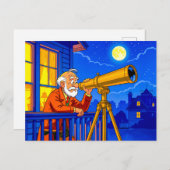 Grandpa Stargazing with Telescope シーズンポストカード (正面/裏面)