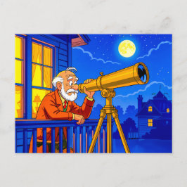 Grandpa Stargazing with Telescope シーズンポストカード