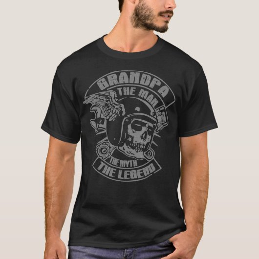 Grandpa The Man The Myth The Legend Skull Biker Tシャツ (正面)