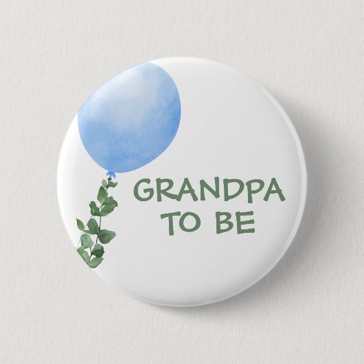Grandpa to be Blue Balloon Baby Showerボタン 缶バッジ (正面)