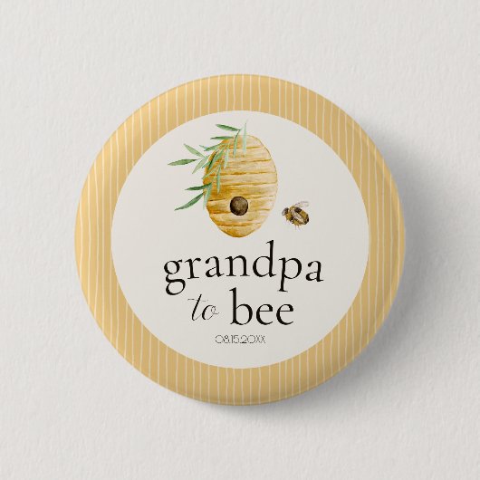 Grandpa To Bee Bumblebee Baby Shower Family Pin 缶バッジ (正面)