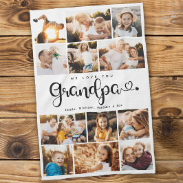 Grandpa We Love youハートモダンPhoto Collage キッチンタオル