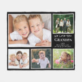 Grandpa We Love You Photo Collage Black フリースブランケット (正面(横))