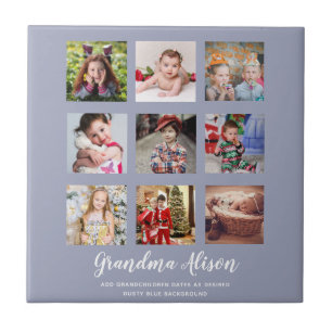 GRANDPARENT PHOTO COLLAGE GIVES - Dusty Blue タイル