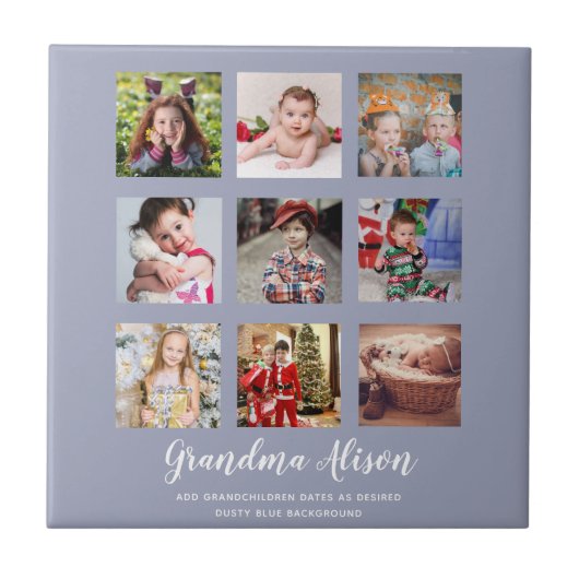 GRANDPARENT PHOTO COLLAGE GIVES - Dusty Blue タイル (正面)