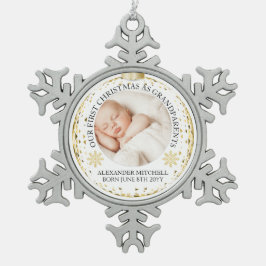 Grandparents 1st Christmas Baby Photo Ornament  スノーフレークピューターオーナメント