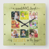 Grandparents Photo Collage Rustic Green Watercolor スクエア壁時計 (正面)