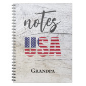 Grandpa's Name, Patriotic USA Flagスパイラルノート ノートブック (正面)
