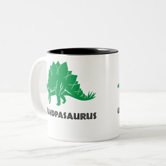 Grandpasaurusのステゴサウルスのディーノの祖父のマグのコップ ツートーンマグカップ (正面左)