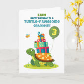 Grandson 3rd Birthday Personalize Cute Turtle カード (黄色い花)