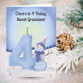 Grandson 4th Birthday Snowman with Snowy Four カード