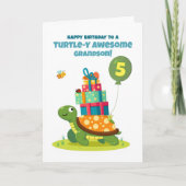 Grandson 5th Birthday Cute Turtle with Presents カード (正面)