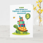 Grandson 5th Birthday Personalize Cute Turtle カード (黄色い花)