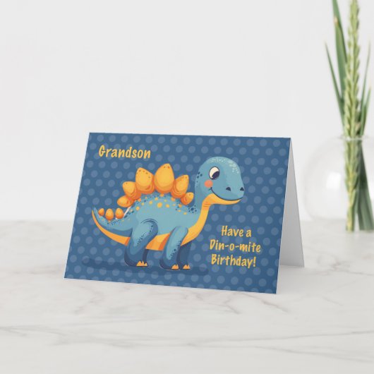 Grandson Birthday Dinosaur Dinomite Polka Dots カード (正面)