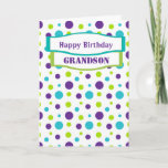 Grandson Bright Circle Birthday Greetings カード<br><div class="desc">A modern and bright teal,  green and purple polka dot design. This fabulous greetings card is a wonderful way to wish your Grandson Happy Birthday. 
Fully customize to add your own name and greeting (front and back).</div>