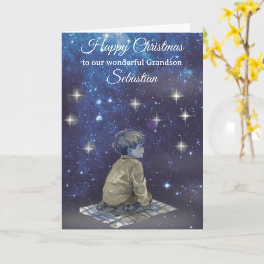 Grandson Christmas Card – Starry Night  カード (黄色い花)