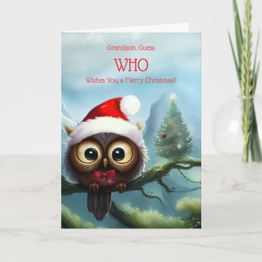 Grandson Christmas Holiday with Cute Owl and Xmas  カード (正面)