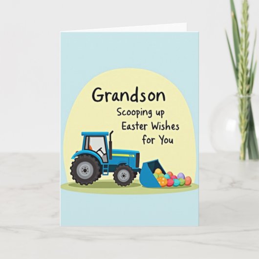 Grandson Easter Wishes Tractor Card カード (正面)