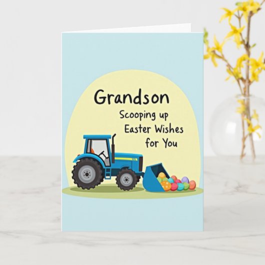Grandson Easter Wishes Tractor Card カード (黄色い花)