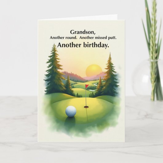 Grandson Funny Golf Birthday Missed Putt Humor カード (正面)