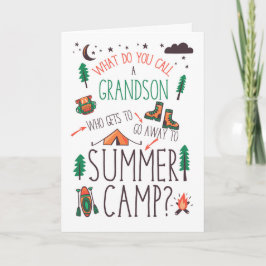 Grandson Funny Summer Camp Orange Green Brown カード