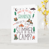 Grandson Funny Summer Camp Orange Green Brown カード (黄色い花)
