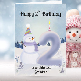 Grandson Happy 2nd Birthday Snowman Building カード