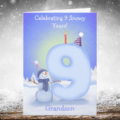 Grandson Happy 9th Birthday Snowman Building  カード