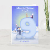 Grandson Happy 9th Birthday Snowman Building  カード (正面)
