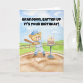 Grandson Happy Birthday Baseball Teddy Bear カード (正面)