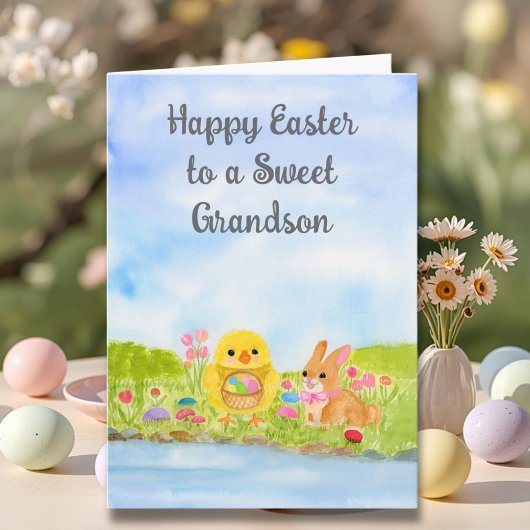Grandson Happy Easter Baby Chick  カード