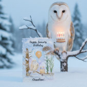 Grandson Happy January Birthday Owl Cake カード