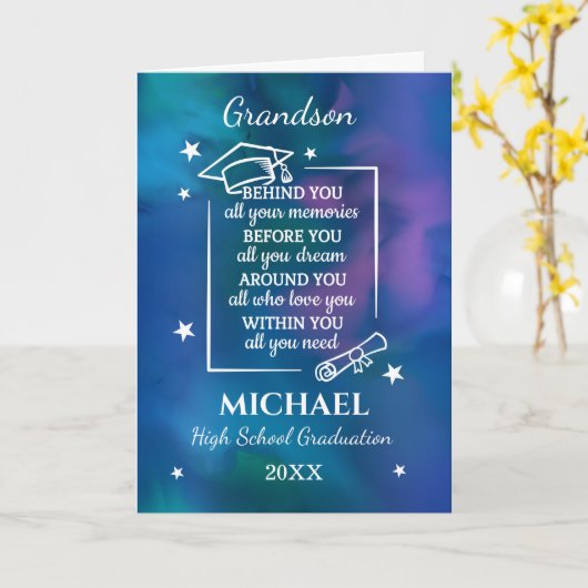 Grandson High School Graduation Custom Name Year カード (黄色い花)