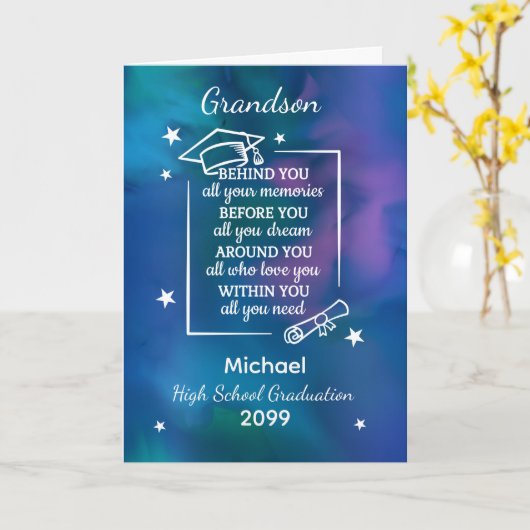 Grandson High School Graduation Custom Name Year カード (黄色い花)