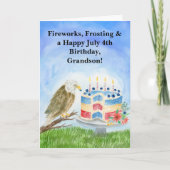 Grandson July 4th Birthday Bald Eagle &  Cake  カード (正面)
