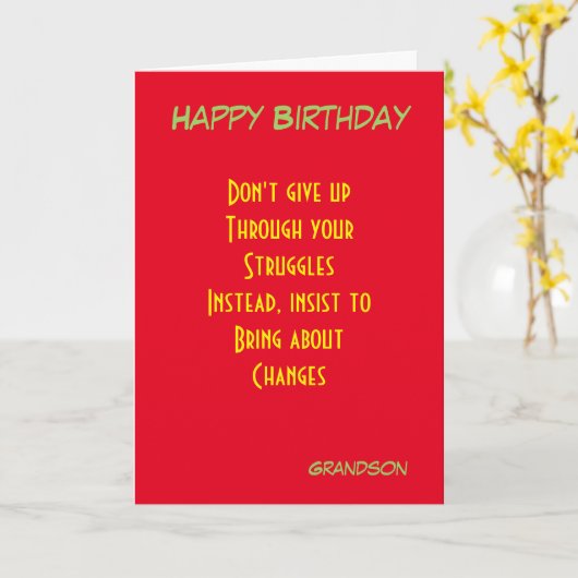 Grandson motivational birthday greeting cards カード (黄色い花)