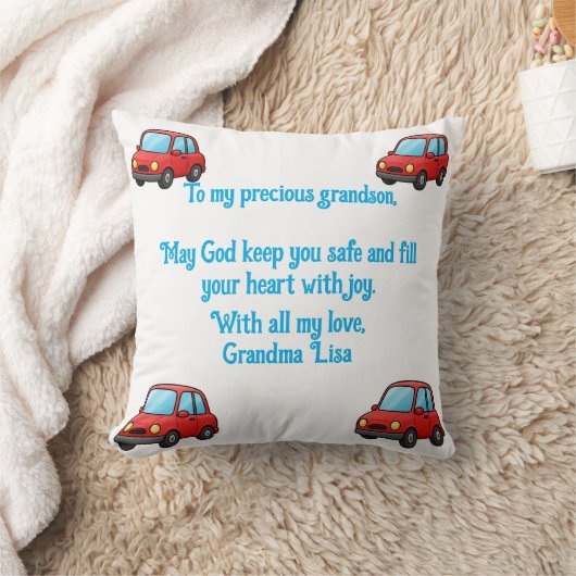 Grandson Prayer From Grandma Throw Pillow クッション (ブランケット)