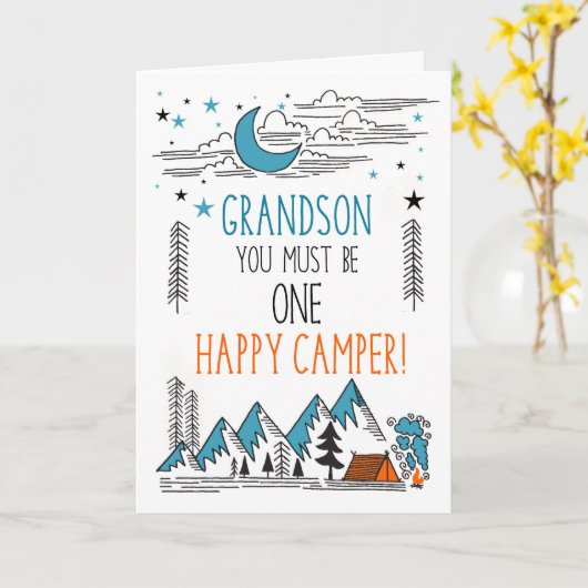Grandson Summer Camp One Happy Camper カード (黄色い花)