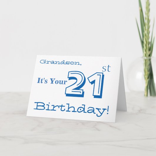 Grandson's 21st birthday greeting in blue & white. カード (正面)