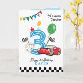 Grandson's 3rd Birthday Racing Car Greeting カード (黄色い花)