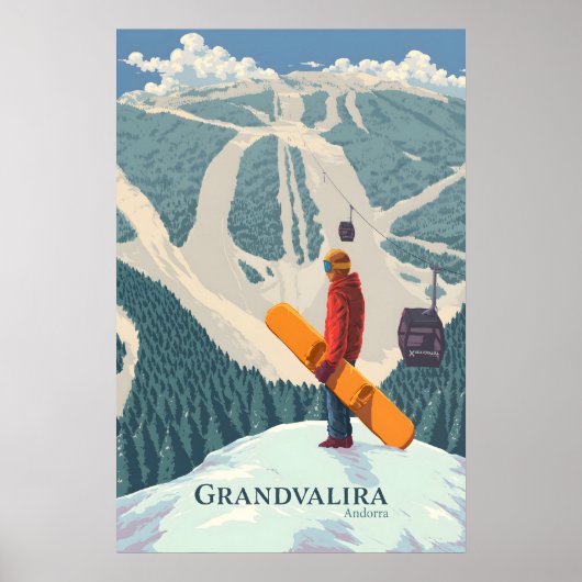 Grandvalira Andorra Snowboarding Travel Poster ポスター (正面)