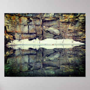Granite Rock Wall Reflections In Pond Nature ポスター