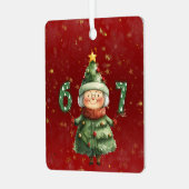 Granny Dressed As Christmas Tree Holding Six Seven メタルオーナメント (正面左)